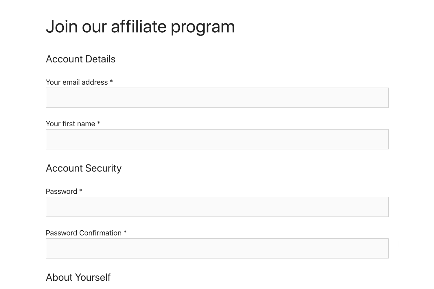 Join affiliate programme form